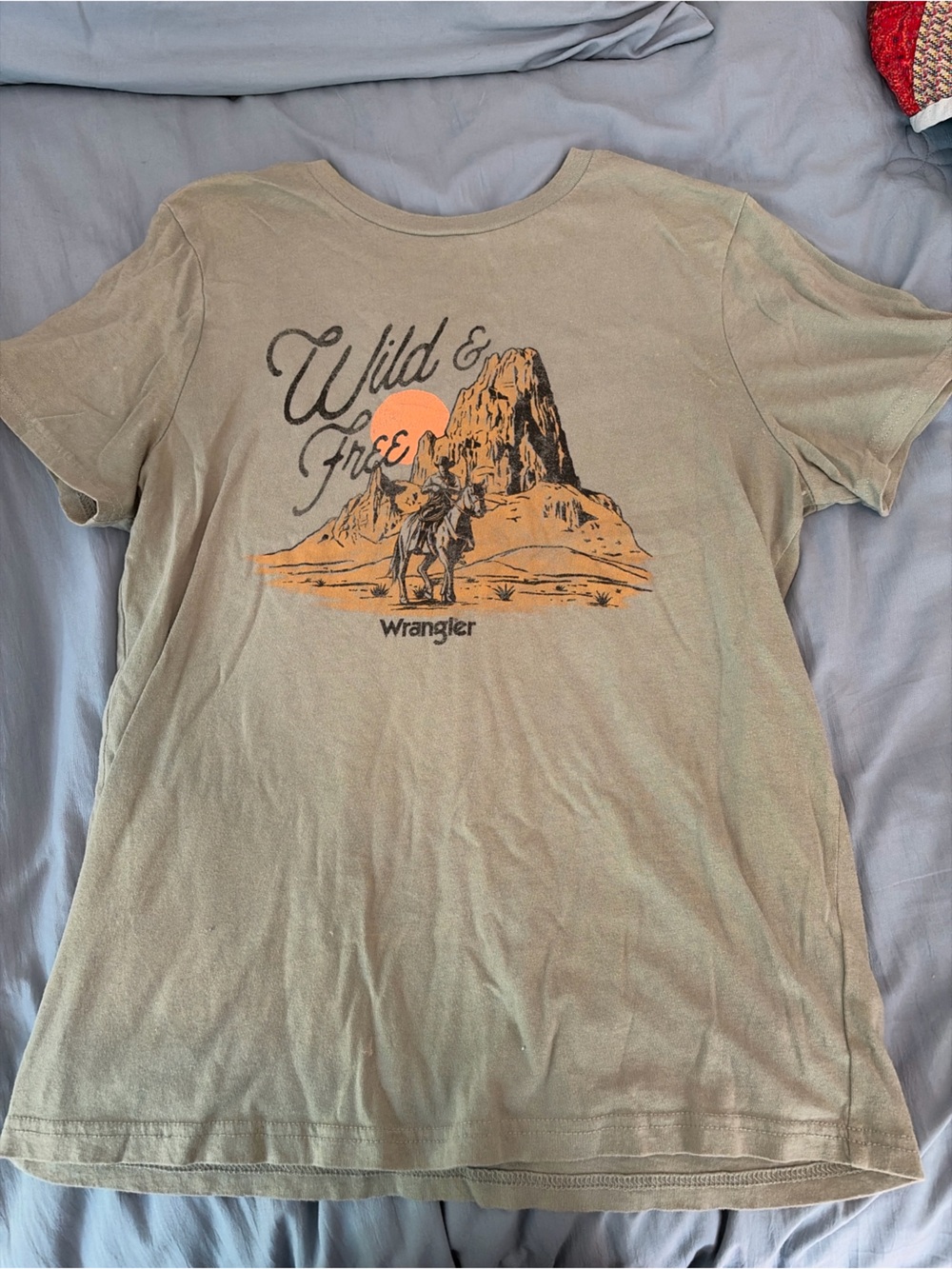 Wrangler Olive Graphic Tee with Orange and Black Desert Print